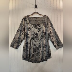 Bleeker & McDougal Women's Heather Grey Velvet Burnout Tunic Top Size 1X Whimsy